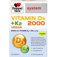Produktbild von Doppelherz Vitamin D3 2000 + K2 Tabletten vegan glutenfrei laktosefrei 120 Stück
