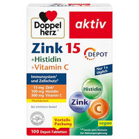 Produktbild von Doppelherz Zink 15 mg mit Histidin und Vitamin C Depot Tabletten vegan laktosefrei glutenfrei 100 Stück