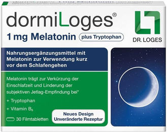 DormiLoges Melatonin 1 mg plus Tryptophan Tabletten 30 Stück – Bild 1 von 3