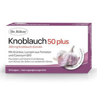 Produktbild von Dr. Böhm Knoblauch 50 plus Knoblauch Extrakt mit Q10 und Ginseng Dragees 30 Stück laktosefrei hefefrei glutenfrei ohne Gelatine