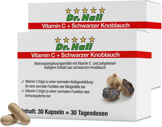 Dr. Hall Vitamin C und Schwarzer Knoblauch Kapseln, 2er Pack – Bild 1 von 1