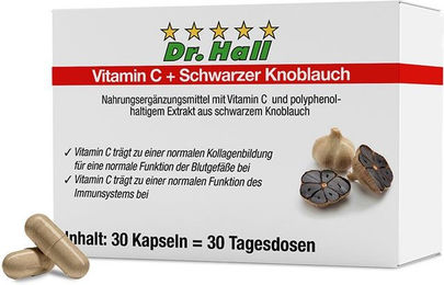 Dr. Hall Vitamin C und Schwarzer Knoblauch Kapseln 30 Stück – Bild 1 von 1