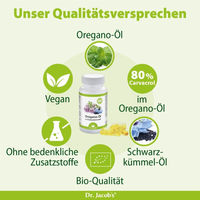 Produktbild von Dr. Jacob's Oregano-Öl und Schwarzkümmelöl BIO Kapseln vegan