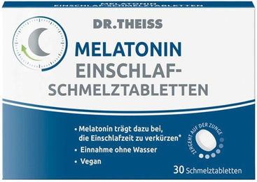 DR. THEISS Melatonin Einschlaf-Schmelztabletten vegan laktosefrei zuckerfrei 30 Stück – Bild 1 von 5