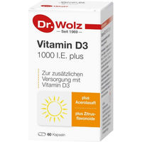 Produktbild von Dr. Wolz Vitamin D3 1000 IE Kapseln 60 Stück vegan glutenfrei laktosefrei ohne Gelatine
