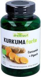 dreikraut Kurkuma Forte Bio Kapseln mit Curcumin und Piperin vegan glutenfrei laktosefrei 160 Stück – Bild 1 von 2