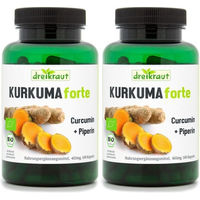 Produktbild von dreikraut Kurkuma Forte Bio Kapseln vegan glutenfrei laktosefrei 160 Stück
