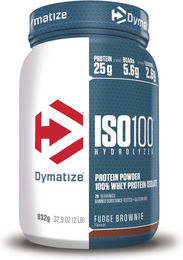 DYMATIZE ISO 100 Whey Protein Hydrolysat Pulver Fudge Brownie zuckerfrei 932 g – Bild 1 von 4