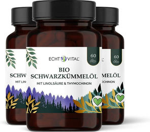 Echt Vital Bio Schwarzkümmelöl Kapseln vegan ohne Zusatzstoffe 180 Stück – Bild 1 von 3