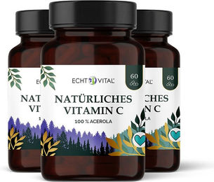Echt Vital Vitamin C Kapseln mit natürlichem Acerola und Hagebutte 180 Stück – Bild 1 von 3