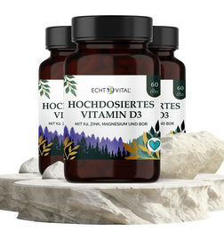 ECHT VITAL Vitamin D3 hochdosiert 10000 IE mit 4 Co-Faktoren vegan Kapseln – Bild 1 von 1