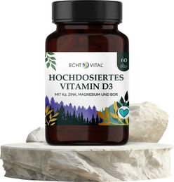 ECHT VITAL Vitamin D3 hochdosiert 10000 IE mit 4 Co-Faktoren vegan Kapseln – Bild 1 von 1