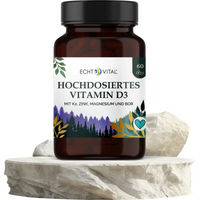 Produktbild von ECHT VITAL Vitamin D3 hochdosiert 10000 IE mit 4 Co-Faktoren vegan Kapseln