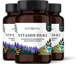 Echt Vital Vitamin D3-K2 Kapseln für Erwachsene 180 Stück – Bild 1 von 3
