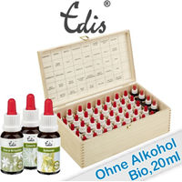 Produktbild von Edis Kräuter-Komplex Bachblüten Set in Holzbox Typ HB3 alkoholfrei Tropfen vegan