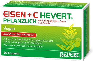 Eisen+C Hevert Pflanzlich Kapseln mit Eisen und Vitamin C, 60 Stück, vegan, laktosefrei und glutenfrei – Bild 1 von 4