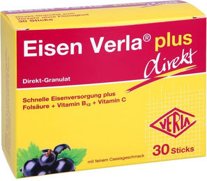 Eisen Verla plus Granulat Sticks mit Eisenfumarat, 30 Stück, vegan, zuckerfrei, glutenfrei und laktosefrei – Bild 1 von 2