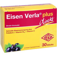 Produktbild von Eisen Verla plus Granulat Sticks mit Eisenfumarat, 30 Stück, vegan, zuckerfrei, glutenfrei und laktosefrei
