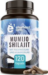 Element One Shilajit Mumijo Kapseln mit Fulvinsäure 500 mg 120 Stück vegan ohne Zusatzstoffe – Bild 1 von 3