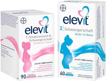 Elevit 1 und 2 Schwangerschaft-Set für Schwangere und Stillende laktosefrei und glutenfrei – Bild 1 von 1