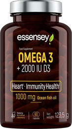 ESSENSEY Omega 3 Fischöl mit Vitamin D3, 1000 mg EPA und DHA in Triglycerid-Form, 90 Kapseln – Bild 1 von 1