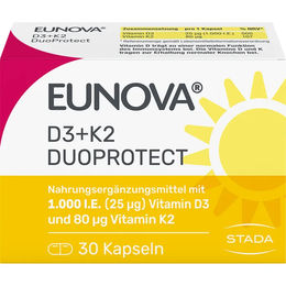 Eunova DuoProtect D3+K2 1000 I.E. und 80 µg Kapseln 30 Stück vegetarisch ohne Zusatzstoffe – Bild 1 von 1