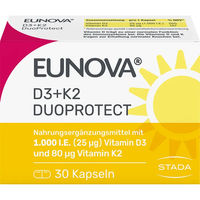 Produktbild von Eunova DuoProtect D3+K2 1000 I.E. und 80 µg Kapseln 30 Stück vegetarisch ohne Zusatzstoffe