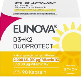 Eunova DuoProtect D3+K2 2000 I.E. Kapseln 90 Stück vegetarisch ohne Zusatzstoffe – Bild 1 von 1