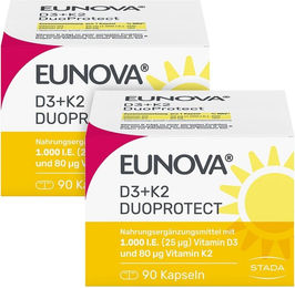 Eunova DuoProtect D3 + K2 Kapseln 1000 I.E. vegetarisch 180 Stück – Bild 1 von 1
