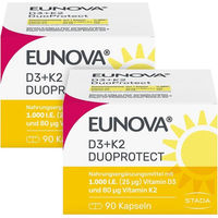 Produktbild von Eunova DuoProtect D3 + K2 Kapseln 1000 I.E. vegetarisch 180 Stück