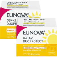 Produktbild von Eunova DuoProtect D3 + K2 Kapseln mit 2000 I.E. vegetarisch und ohne Zusatzstoffe 180 Stück