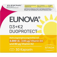 Produktbild von Eunova DuoProtect D3 + K2 Kapseln mit 4000 I.E. und 80 µg, vegetarisch, 30 Stück