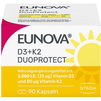 Produktbild von Eunova DuoProtect D3 + K2 Nahrungsergänzungsmittel 1000 I.E. und 80 µg Kapseln 90 Stück vegetarisch ohne Zusatzstoffe