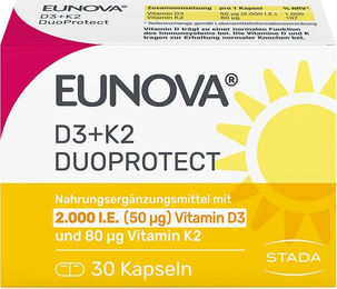 Eunova DuoProtect Vitamin D3 + K2 2000 IE/80 µg Kapseln vegetarisch 30 Stück – Bild 1 von 1