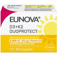Produktbild von Eunova DuoProtect Vitamin D3 und K2 2000 IE/80 µg Kapseln für Erwachsene und Kinder