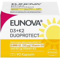 Produktbild von Eunova DuoProtect Vitamin D3 und K2 2000 IE 80 µg Kapseln vegan für Erwachsene und Kinder