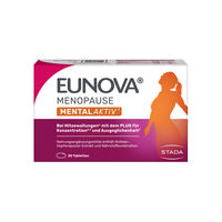 Produktbild von Eunova Menopause Mental Aktiv Kräuter-Komplex und B-Komplex Tabletten für Frauen vegan laktosefrei glutenfrei 30 Stück