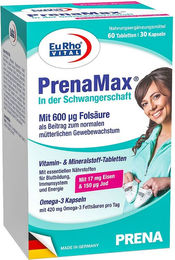 EuRho Vital PrenaMax Schwangerschaft und Kinderwunsch Tabletten mit Folsäure, DHA, Eisen und Jod für Schwangere und Stillende 90 Stück – Bild 1 von 2