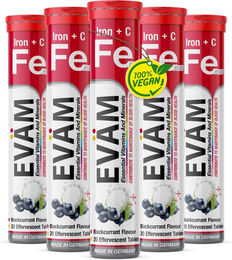 EVÄM Eisen Citrat und Vitamin C Brausetabletten für Erwachsene vegan zuckerfrei glutenfrei laktosefrei – Bild 1 von 2
