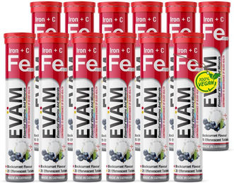EVÄM Eisen Citrat und Vitamin C Brausetabletten für Erwachsene, vegan, zuckerfrei, glutenfrei und laktosefrei, 12er Pack – Bild 1 von 2
