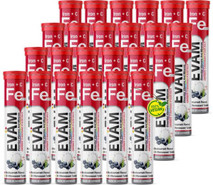 EVÄM Eisen Citrat und Vitamin C Brausetabletten für Erwachsene, vegan, zuckerfrei, glutenfrei und laktosefrei, 24 Stück – Bild 1 von 2
