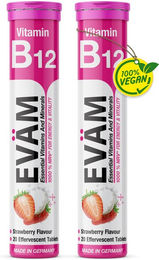 EVÄM Vitamin B12 Brausetabletten vegan glutenfrei laktosefrei für Erwachsene 2er Pack – Bild 1 von 1
