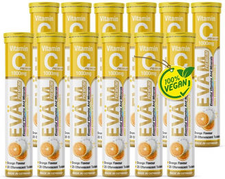 EVÄM Vitamin C 1000 Ascorbinsäure Brausetabletten hochdosiert vegan zuckerfrei glutenfrei laktosefrei – Bild 1 von 2