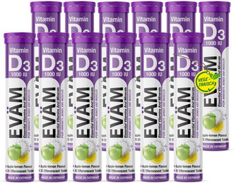 EVÄM Vitamin D3 Brausetabletten 1000 IE zuckerfrei vegetarisch glutenfrei laktosefrei 12er Pack – Bild 1 von 3