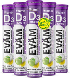EVÄM Vitamin D3 Brausetabletten 1000 IE zuckerfrei vegetarisch glutenfrei laktosefrei – Bild 1 von 2
