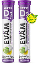 EVÄM Vitamin D3 Brausetabletten 1000 IE zuckerfrei vegetarisch glutenfrei laktosefrei für Erwachsene 2er Pack – Bild 1 von 2