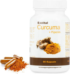 ExVital Curcuma mit Piperin hochdosiert vegetarische Kapseln 90 Stück vegan – Bild 1 von 1