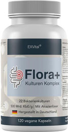 EXVital Flora+ Kulturen Komplex mit 22 Bakterienkulturen 500 Mrd. KBE/g vegan Kapseln 120 Stück – Bild 1 von 2