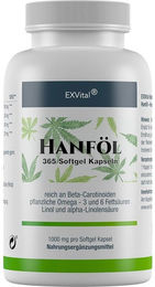 EXVital Hanföl Kapseln hochdosiert mit 1000mg Hanfsamenöl, Omega 3 und Omega 6, glutenfrei und ohne Zusatzstoffe – Bild 1 von 4