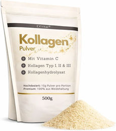 EXVital Kollagen Pulver mit Vitamin C aus Rind Typ I II III laktosefrei und glutenfrei 500 g – Bild 1 von 2